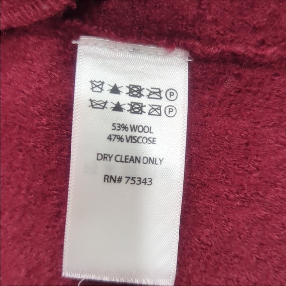 Tahari burgundy cranberry red wool blend open sweater long jacket - Picture 3 of 11